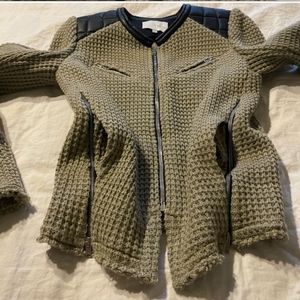 IRO Taupe Ceylona Knit Jacket with Leather Trim Blazer US size 4